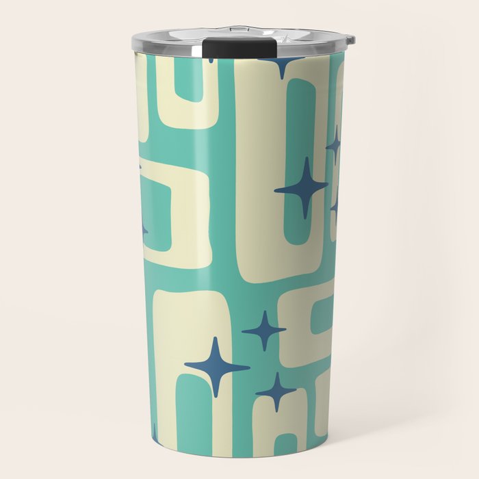 Retro Mid Century Modern Abstract Pattern 576 Turquoise Blue Travel Mug Gallery Image 1