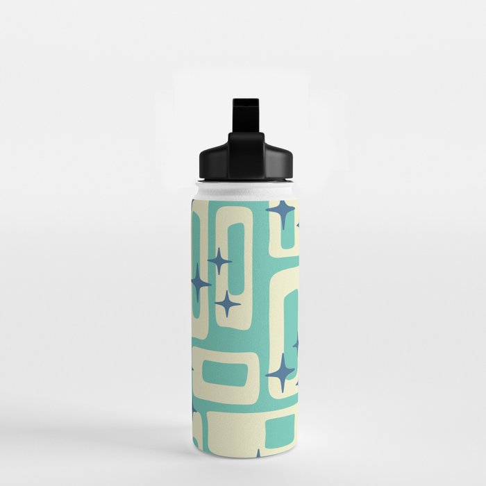 Retro Mid Century Modern Abstract Pattern 576 Turquoise Blue Water Bottle Gallery Image 2