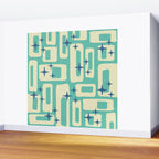 Retro Mid Century Modern Abstract Pattern 576 Turquoise Blue Wall Mural Gallery Image 2