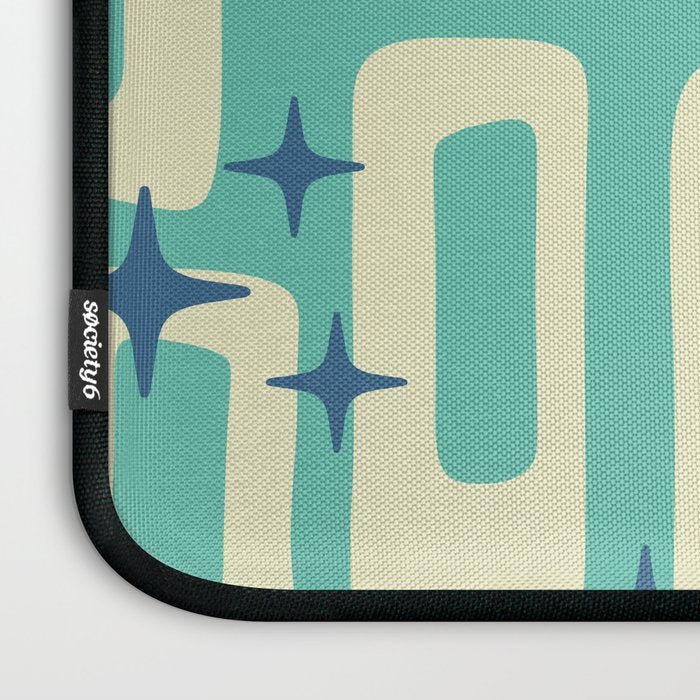 Retro Mid Century Modern Abstract Pattern 576 Turquoise Blue Laptop Sleeve Gallery Image 3