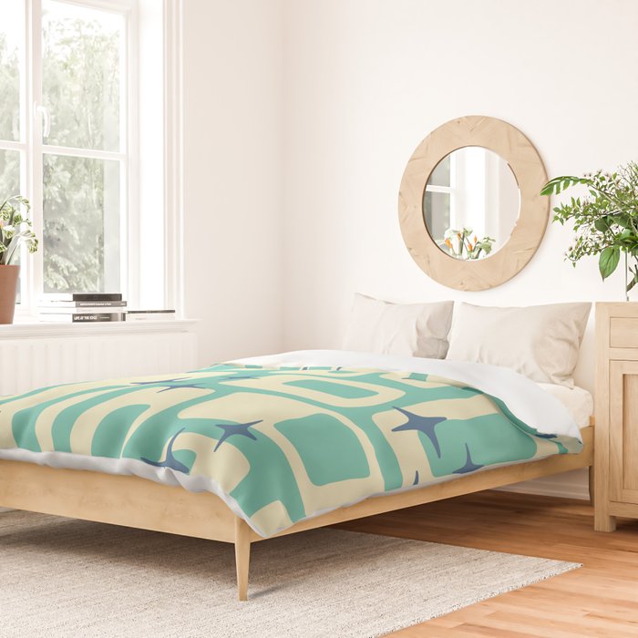 Retro Mid Century Modern Abstract Pattern 576 Turquoise Blue Duvet Cover Gallery Image 2