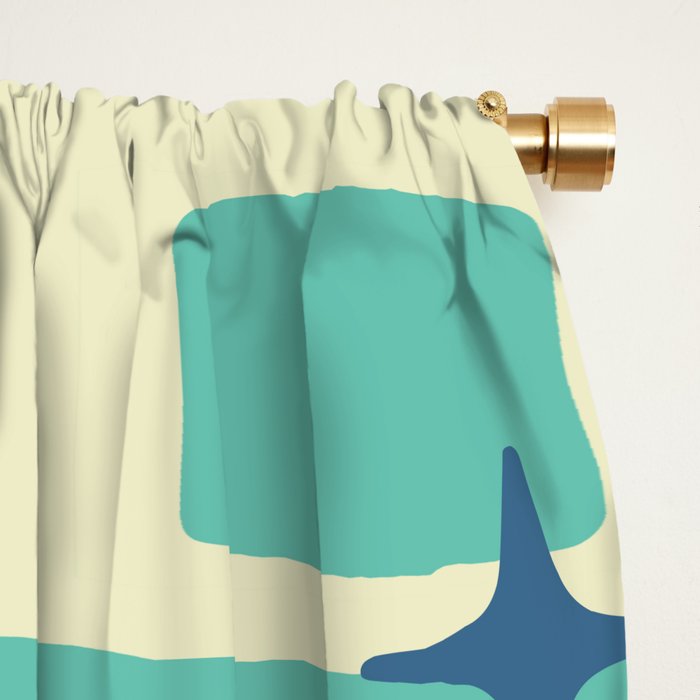 Retro Mid Century Modern Abstract Pattern 576 Turquoise Blue Window Curtain Gallery Image 2