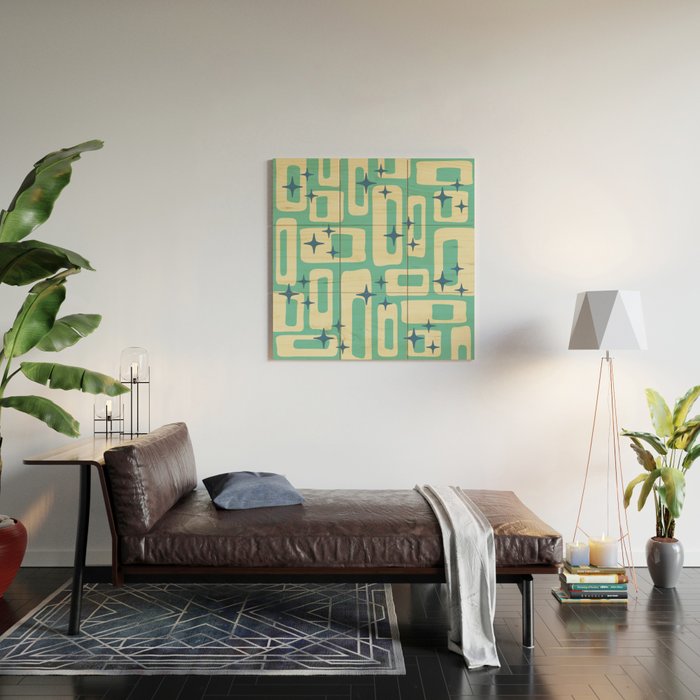 Retro Mid Century Modern Abstract Pattern 576 Turquoise Blue Wood Wall Art Gallery Image 2