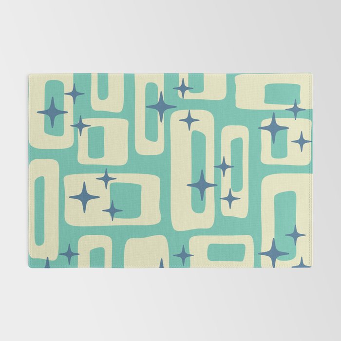 Retro Mid Century Modern Abstract Pattern 576 Turquoise Blue Rug Gallery Image 2