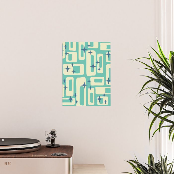 Retro Mid Century Modern Abstract Pattern 576 Turquoise Blue Poster Gallery Image 2