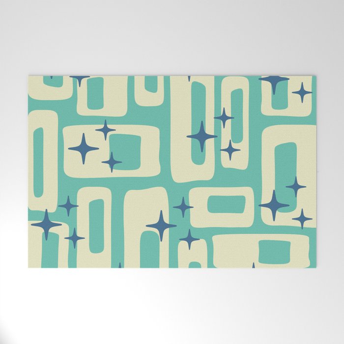Retro Mid Century Modern Abstract Pattern 576 Turquoise Blue Welcome Mat Gallery Image 1