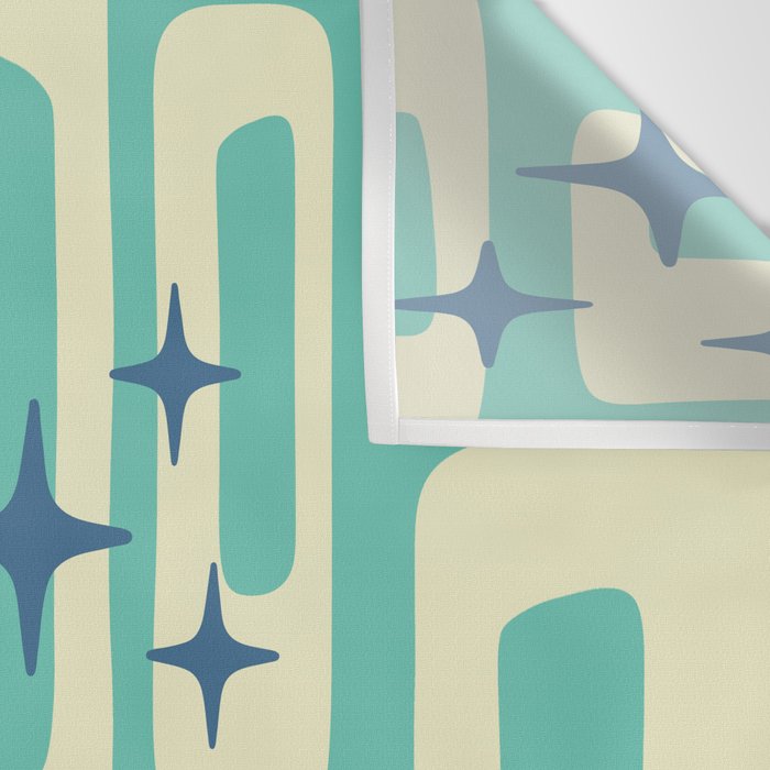 Retro Mid Century Modern Abstract Pattern 576 Turquoise Blue Wall Tapestry Gallery Image 3