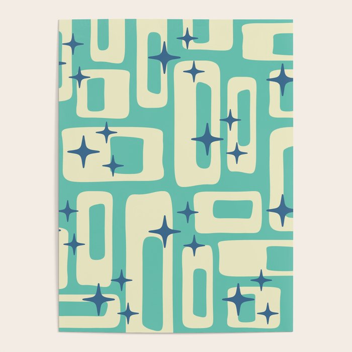 Retro Mid Century Modern Abstract Pattern 576 Turquoise Blue Poster Gallery Image 1