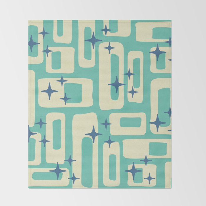 Retro Mid Century Modern Abstract Pattern 576 Turquoise Blue Throw Blanket Gallery Image 2