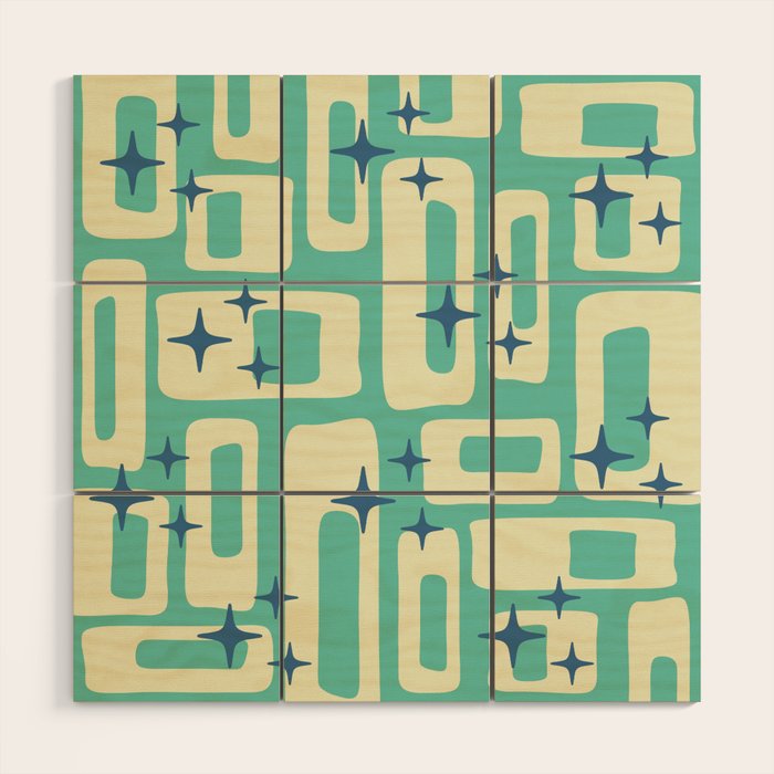 Retro Mid Century Modern Abstract Pattern 576 Turquoise Blue Wood Wall Art Gallery Image 1