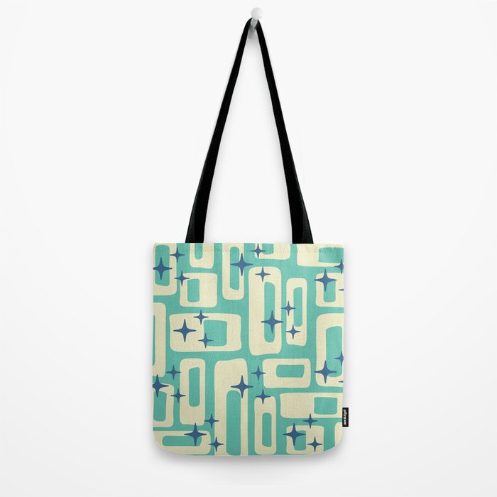 Retro Mid Century Modern Abstract Pattern 576 Turquoise Blue Tote Bag Gallery Image 2