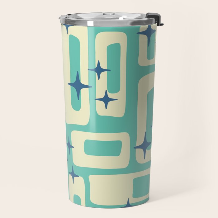 Retro Mid Century Modern Abstract Pattern 576 Turquoise Blue Travel Mug Gallery Image 2