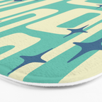 Retro Mid Century Modern Abstract Pattern 576 Turquoise Blue Bath Mat Gallery Image 3