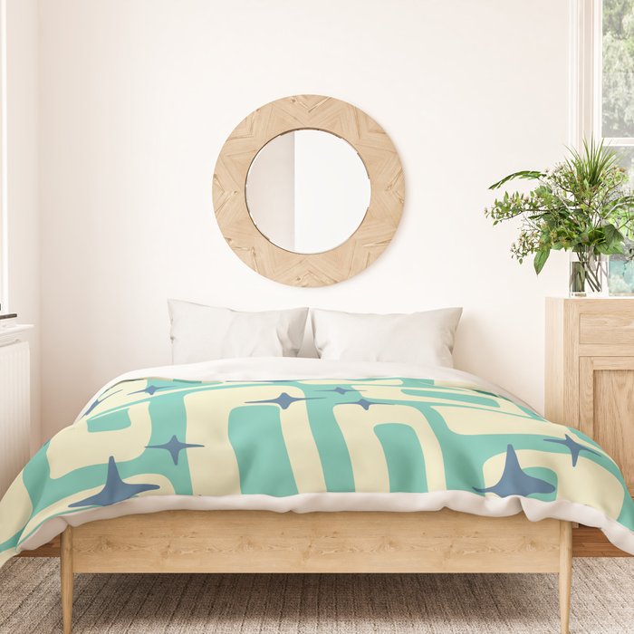 Retro Mid Century Modern Abstract Pattern 576 Turquoise Blue Duvet Cover Gallery Image 3