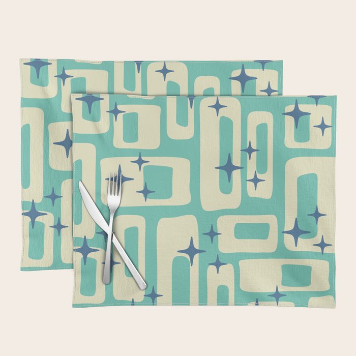 Retro Mid Century Modern Abstract Pattern 576 Turquoise Blue Placemat Gallery Image 1