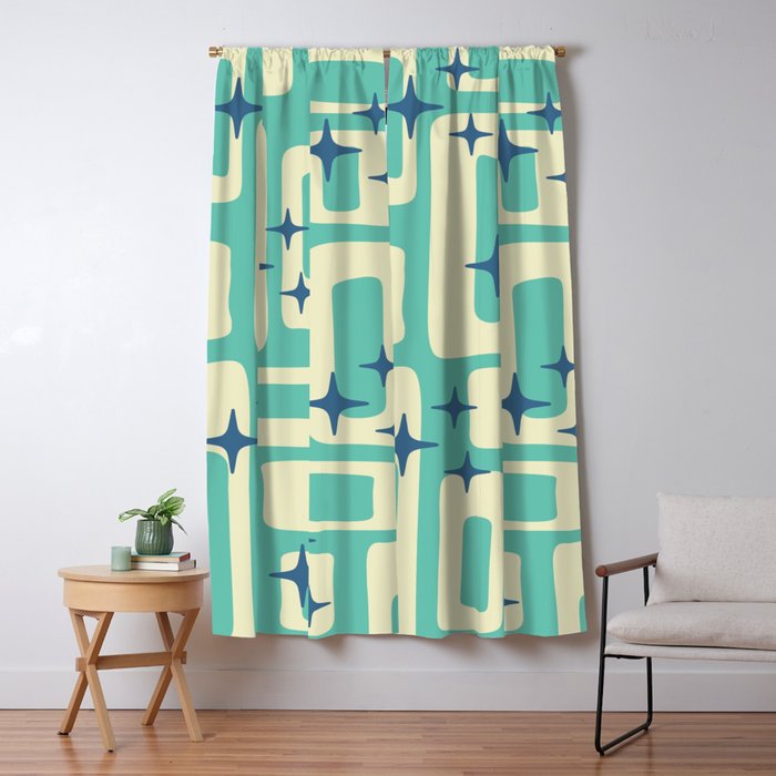 Retro Mid Century Modern Abstract Pattern 576 Turquoise Blue Window Curtain Gallery Image 5