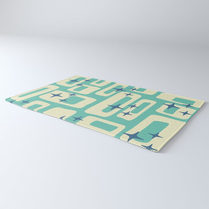 Retro Mid Century Modern Abstract Pattern 576 Turquoise Blue Rug Gallery Image 3