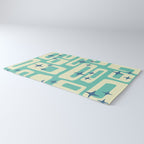 Retro Mid Century Modern Abstract Pattern 576 Turquoise Blue Rug Gallery Image 3