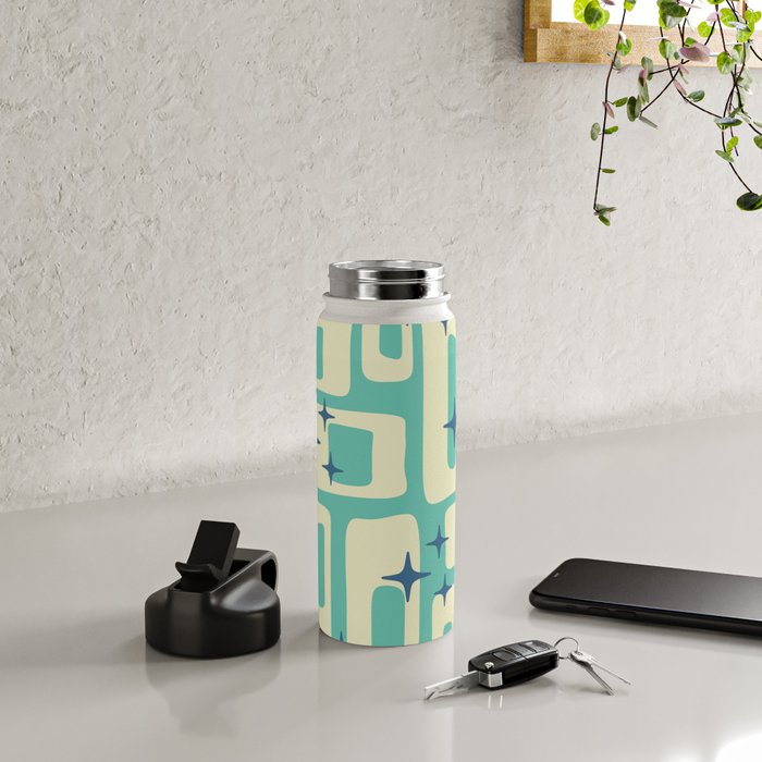 Retro Mid Century Modern Abstract Pattern 576 Turquoise Blue Water Bottle Gallery Image 4