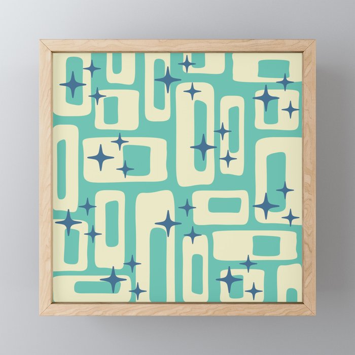 Retro Mid Century Modern Abstract Pattern 576 Turquoise Blue Mini Art Print Gallery Image 1
