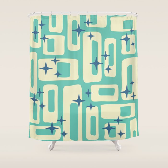 Retro Mid Century Modern Abstract Pattern 576 Turquoise Blue Shower Curtain Gallery Image 1