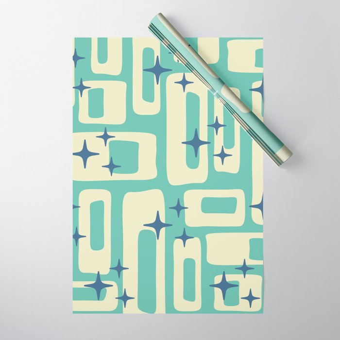 Retro Mid Century Modern Abstract Pattern 576 Turquoise Blue Wrapping Paper Gallery Image 1