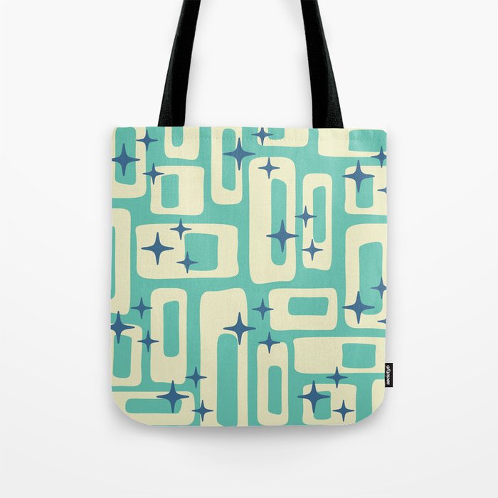 Retro Mid Century Modern Abstract Pattern 576 Turquoise Blue Tote Bag Gallery Image 1