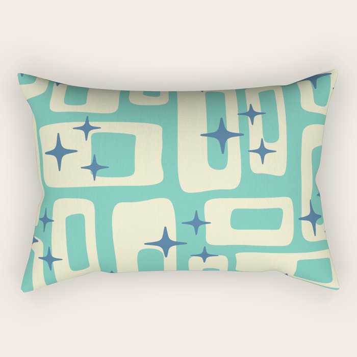 Retro Mid Century Modern Abstract Pattern 576 Turquoise Blue Rectangular Pillow Gallery Image 1
