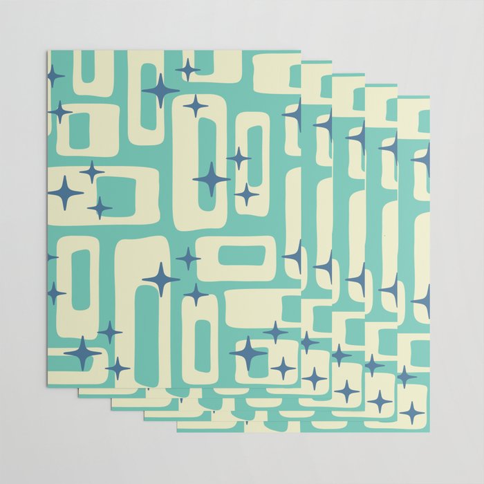 Retro Mid Century Modern Abstract Pattern 576 Turquoise Blue Wrapping Paper Gallery Image 3