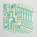 Retro Mid Century Modern Abstract Pattern 576 Turquoise Blue Wrapping Paper Gallery Image 3