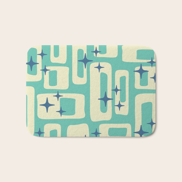 Retro Mid Century Modern Abstract Pattern 576 Turquoise Blue Bath Mat Gallery Image 1