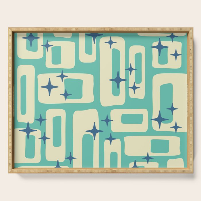 Retro Mid Century Modern Abstract Pattern 576 Turquoise Blue Serving Tray Gallery Image 1