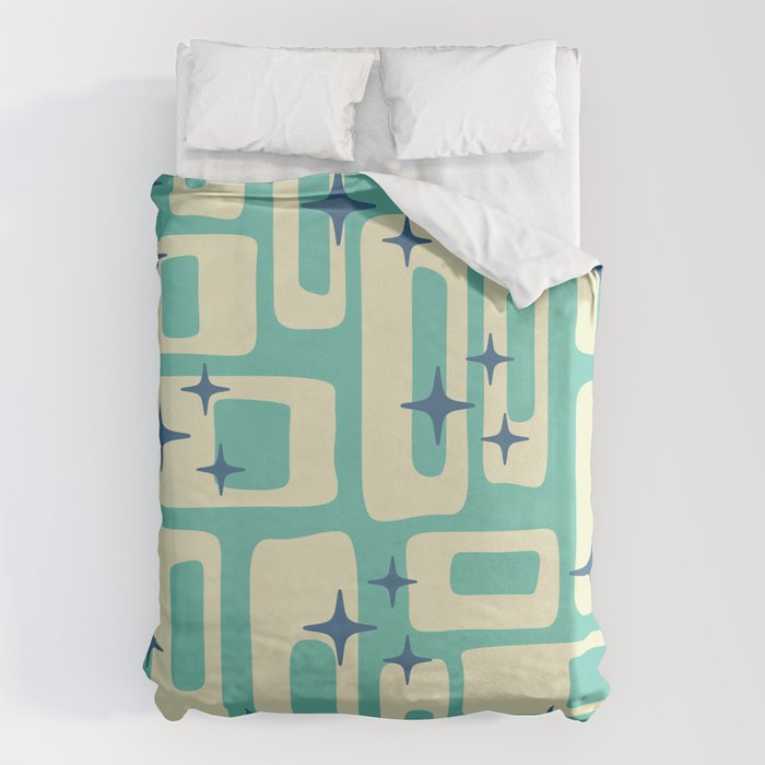 Retro Mid Century Modern Abstract Pattern 576 Turquoise Blue Duvet Cover Gallery Image 1