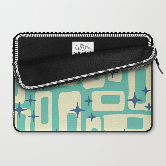 Retro Mid Century Modern Abstract Pattern 576 Turquoise Blue Laptop Sleeve Gallery Image 2