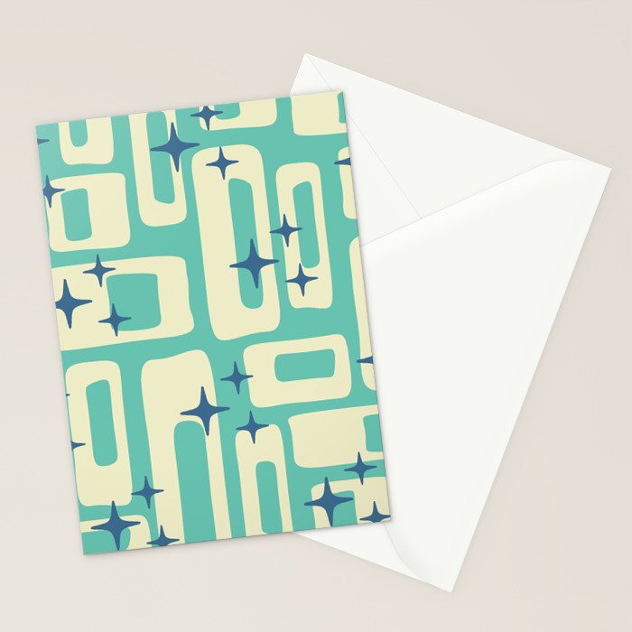 Retro Mid Century Modern Abstract Pattern 576 Turquoise Blue Stationery Card Gallery Image 2