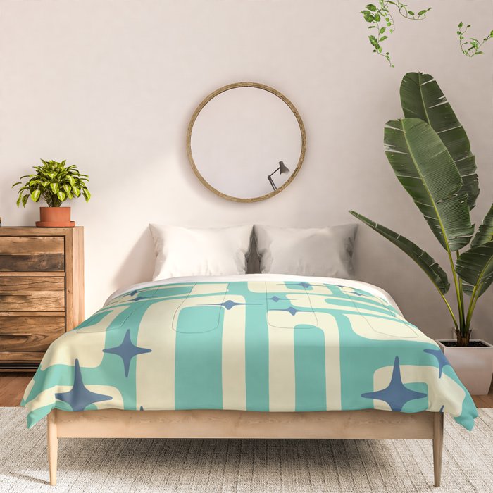 Retro Mid Century Modern Abstract Pattern 576 Turquoise Blue Comforter Gallery Image 3