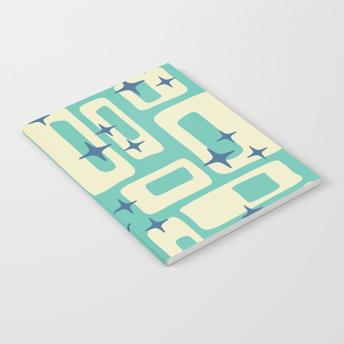 Retro Mid Century Modern Abstract Pattern 576 Turquoise Blue Notebook Gallery Image 1