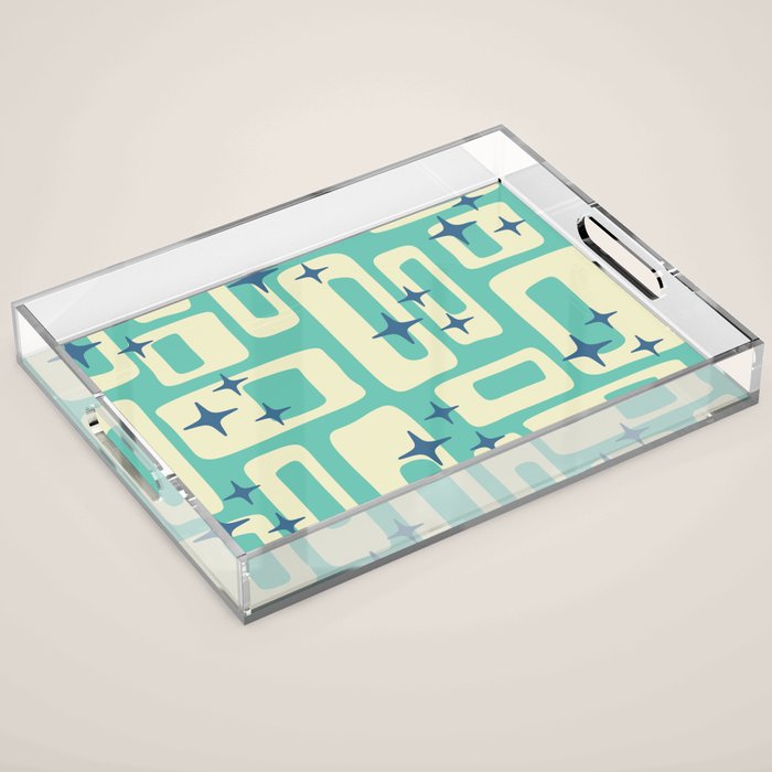 Retro Mid Century Modern Abstract Pattern 576 Turquoise Blue Acrylic Tray Gallery Image 1