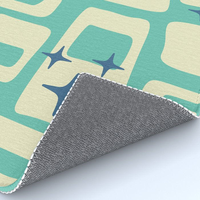 Retro Mid Century Modern Abstract Pattern 576 Turquoise Blue Rug Gallery Image 4