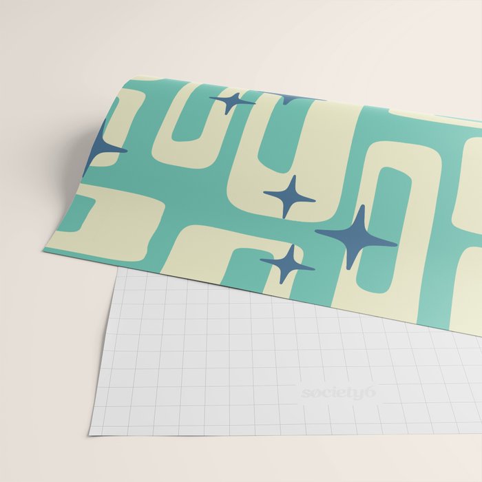 Retro Mid Century Modern Abstract Pattern 576 Turquoise Blue Wrapping Paper Gallery Image 2