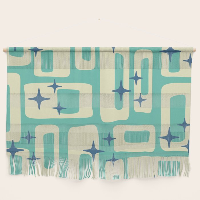 Retro Mid Century Modern Abstract Pattern 576 Turquoise Blue Wall Hanging Gallery Image 1