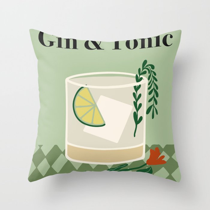 Gin & Tonic Cocktail Throw Pillow Gallery Image 1