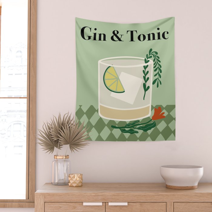 Gin & Tonic Cocktail Wall Tapestry Gallery Image 2