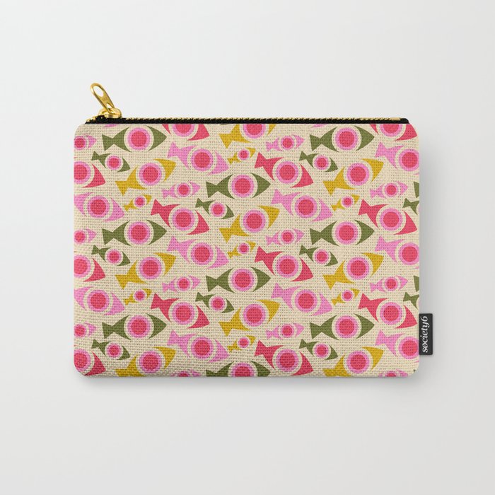 Geometric Fish Pattern - Red, Pink, Yellow, Olive Carry All Pouch Gallery Image 1