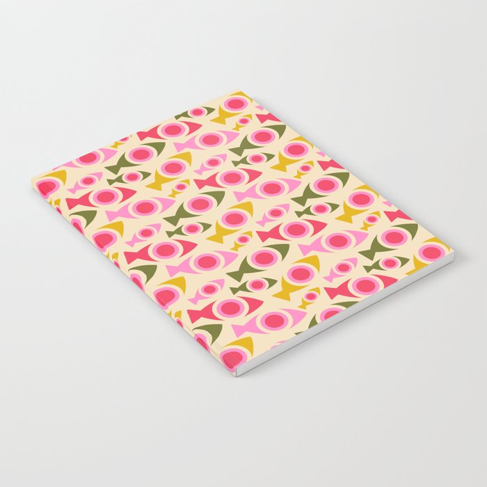 Geometric Fish Pattern - Red, Pink, Yellow, Olive Notebook Gallery Image 2
