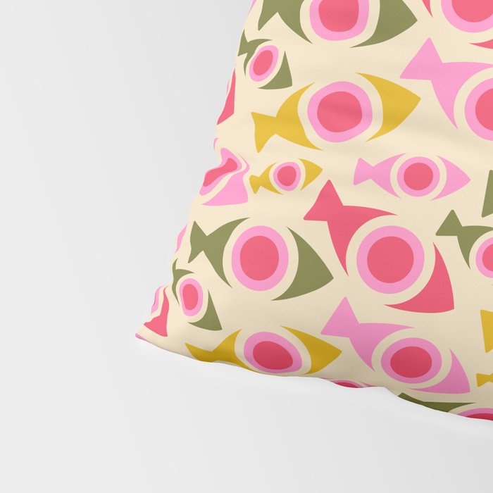 Geometric Fish Pattern - Red, Pink, Yellow, Olive Pillow Sham Gallery Image 4