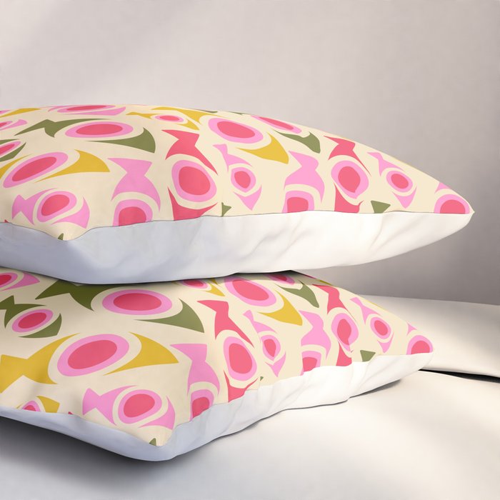 Geometric Fish Pattern - Red, Pink, Yellow, Olive Pillow Sham Gallery Image 3