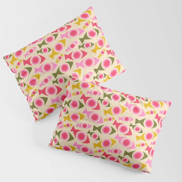 Geometric Fish Pattern - Red, Pink, Yellow, Olive Pillow Sham Gallery Image 3