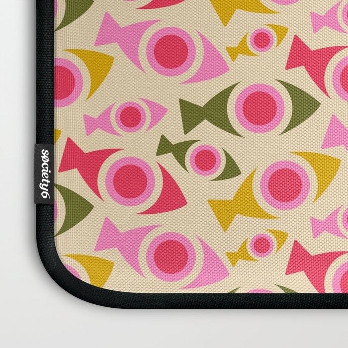 Geometric Fish Pattern - Red, Pink, Yellow, Olive Laptop Sleeve Gallery Image 3