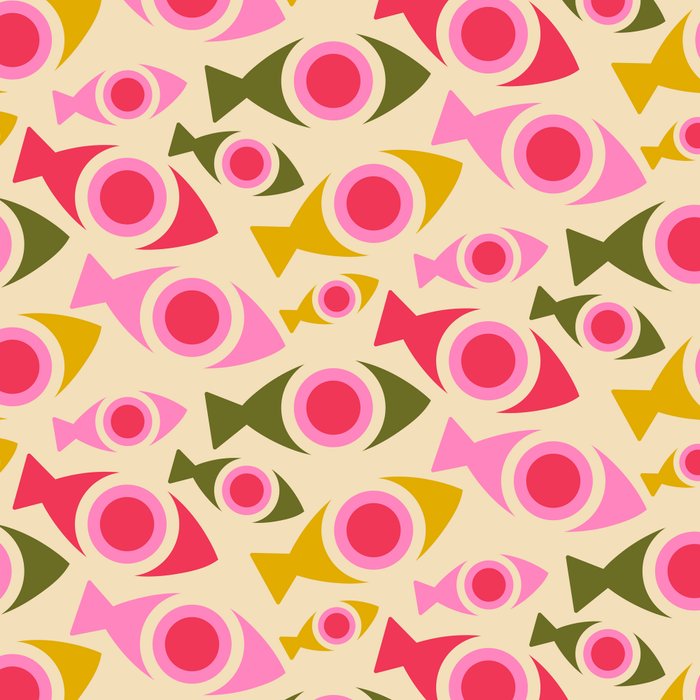 Geometric Fish Pattern - Red, Pink, Yellow, Olive Coffee Mug Gallery Image 2